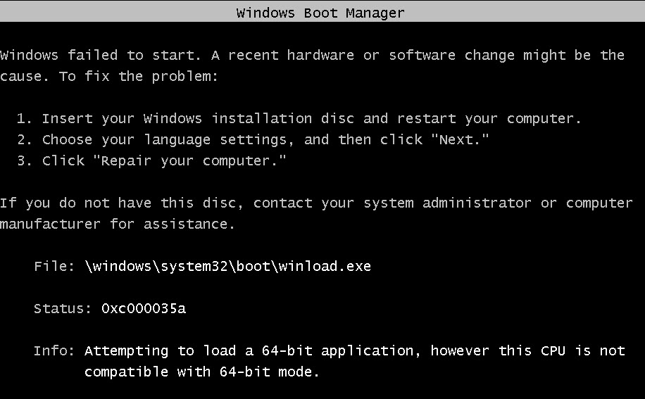 0xc000035a Error Attempting to load a 64-bit Application | Rizwan 