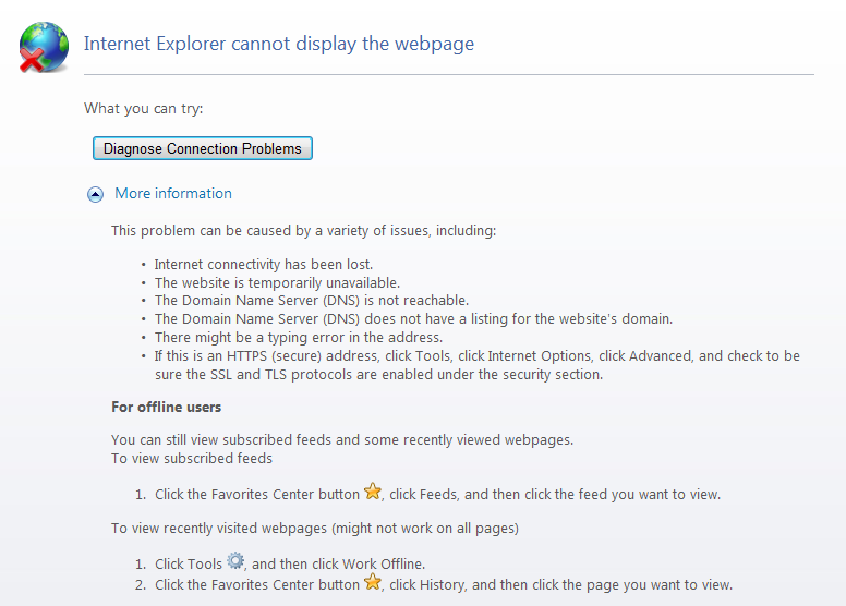 Internet Explorer 8 Diagnose Connection Problems
