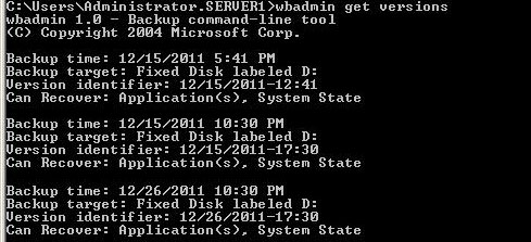 wbadmin get versions