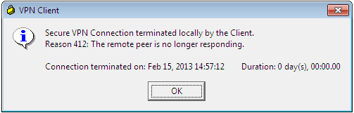 Cisco VPN Reason 412 The remote peer is no longer responding