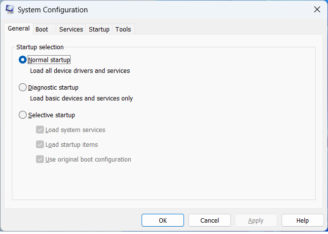 MSConfig - System Configuration in Windows 11