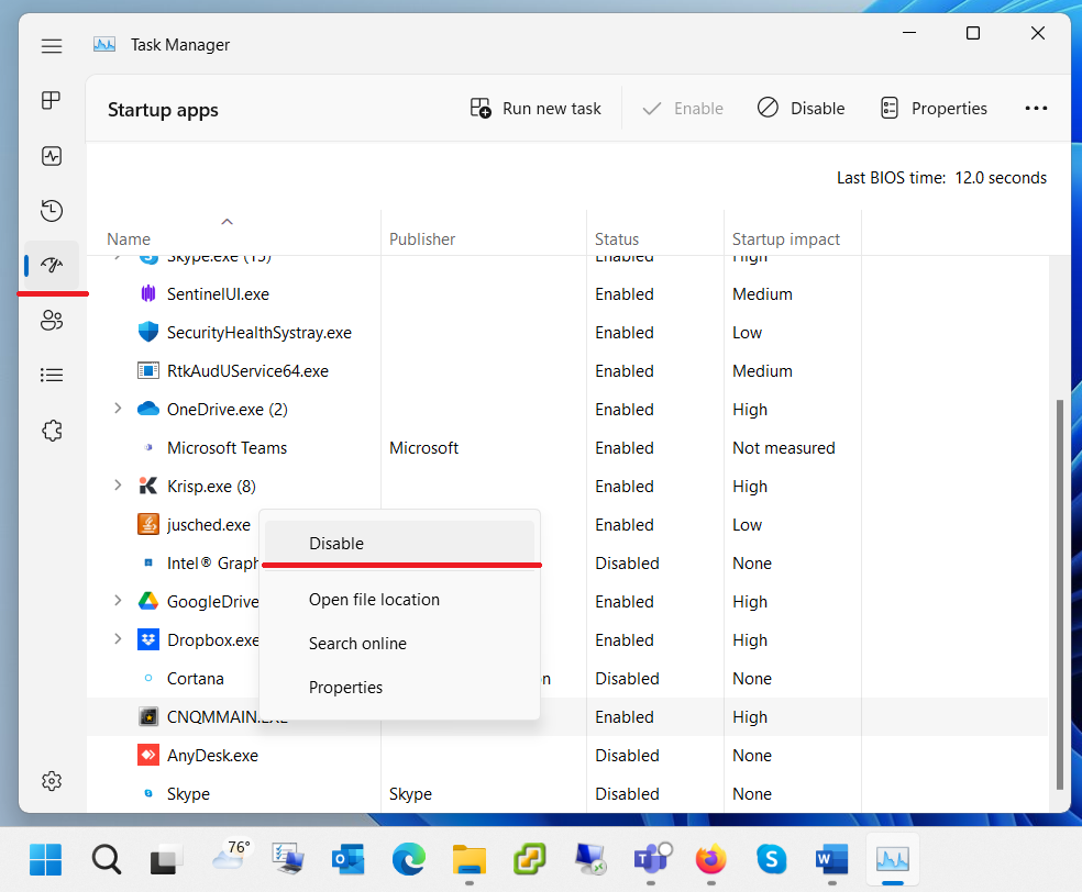 Disable Task Manager Startup Apps in Windows 11
