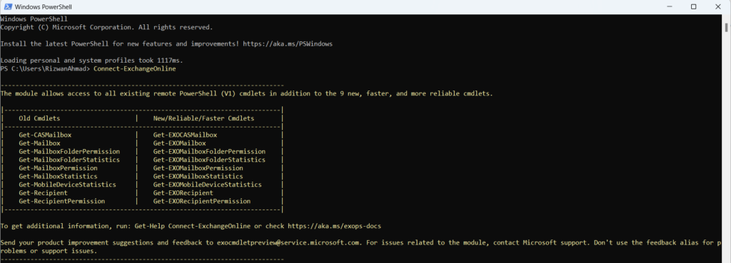 Connect to Exchange Online using PowerShell