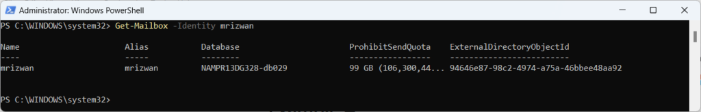 Get-Mailbox Command for Single User