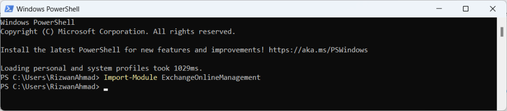 Import-Module ExchangeOnlineManagement Command