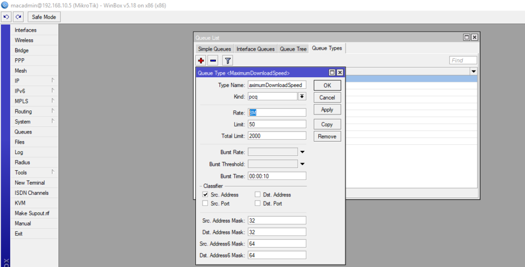 MikroTik Maximum Download Speed Queue Type