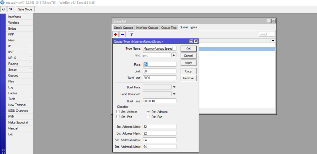 MikroTik Maximum Upload Speed Queue Type