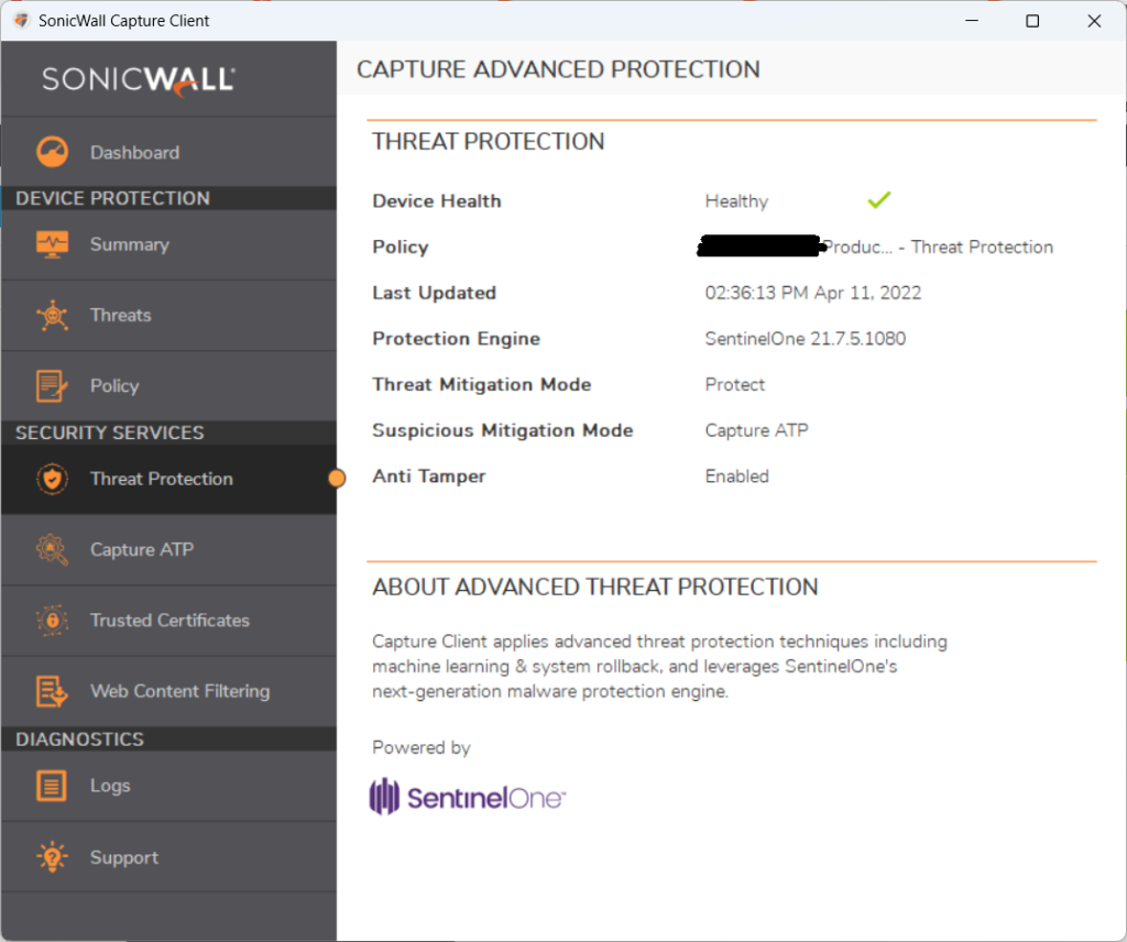 SonicWall Capture Client advanced threat protection (ATP)