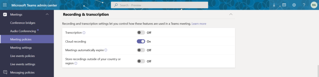 Disable Meetings Automatically Expire Policy