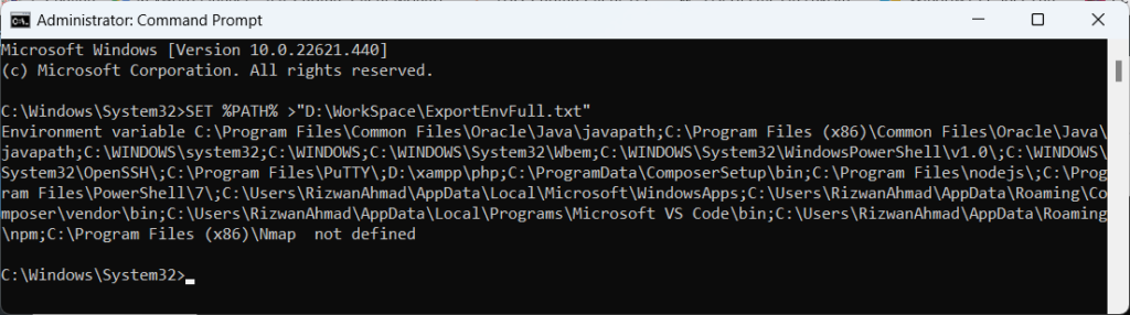 Export Environment variables To a Text File with set Command