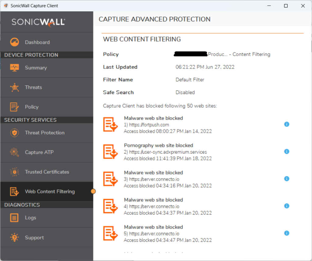 SonicWall Content Filtering Services (CFS)