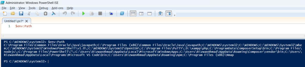 Print Environment Variables in PowerShell, $env:Path Command