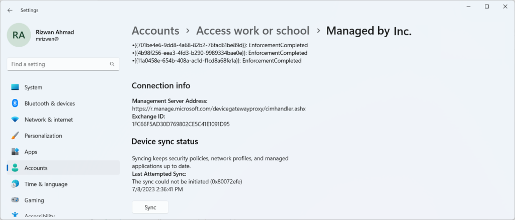 Manually Sync Intune Policies