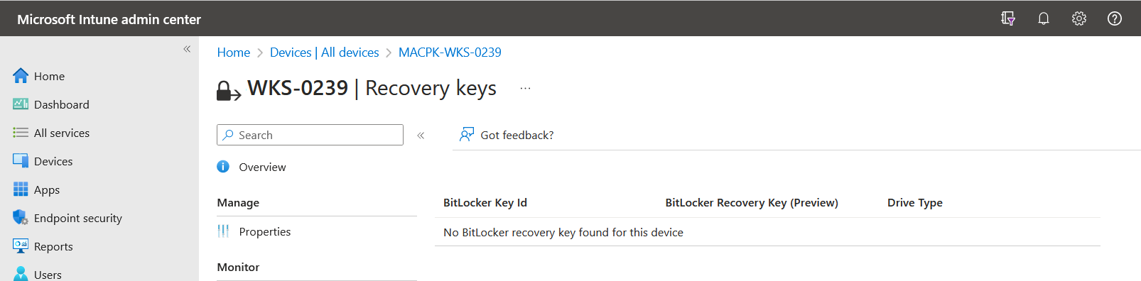 no bitlocker recovery key found for this device windows 11