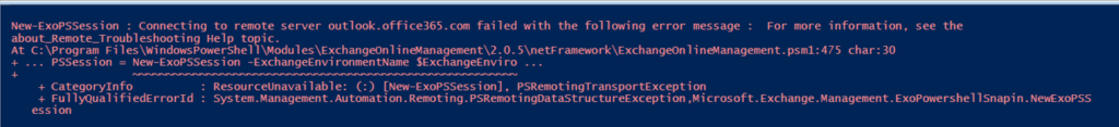 the attempt to log on to microsoft exchange has failed office 365