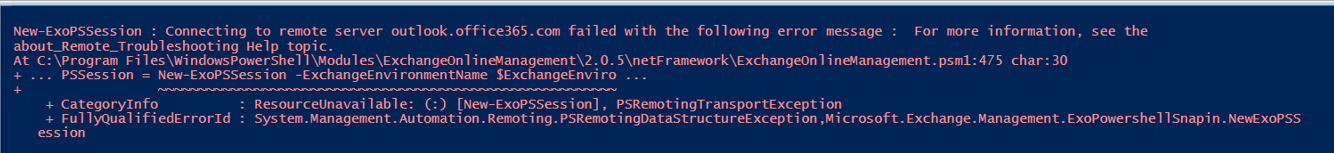 attempt to log on to microsoft exchange failed 365